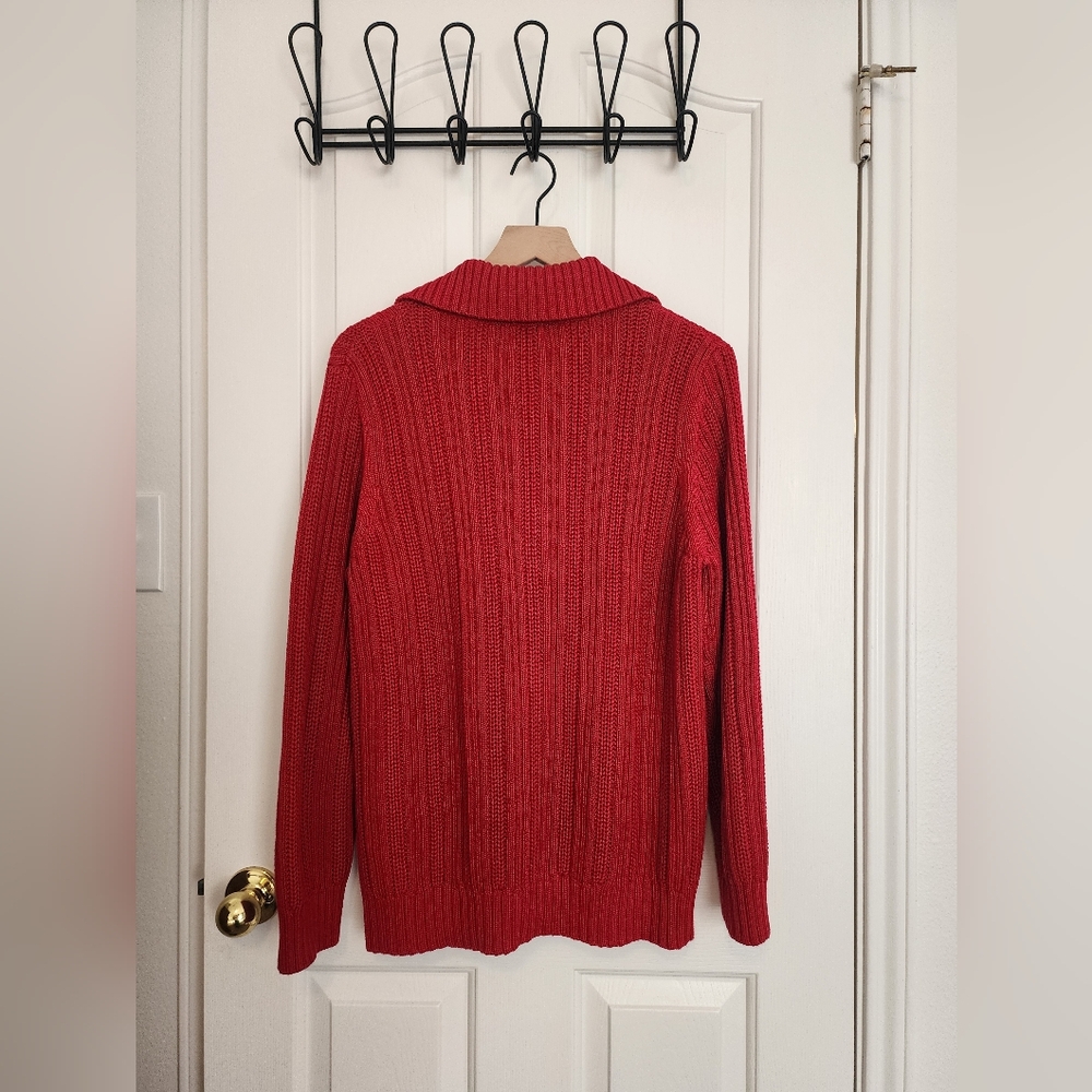 L.L. Bean Red Cardigan Sweater with Ribbed Texture - Picture 2 of 4